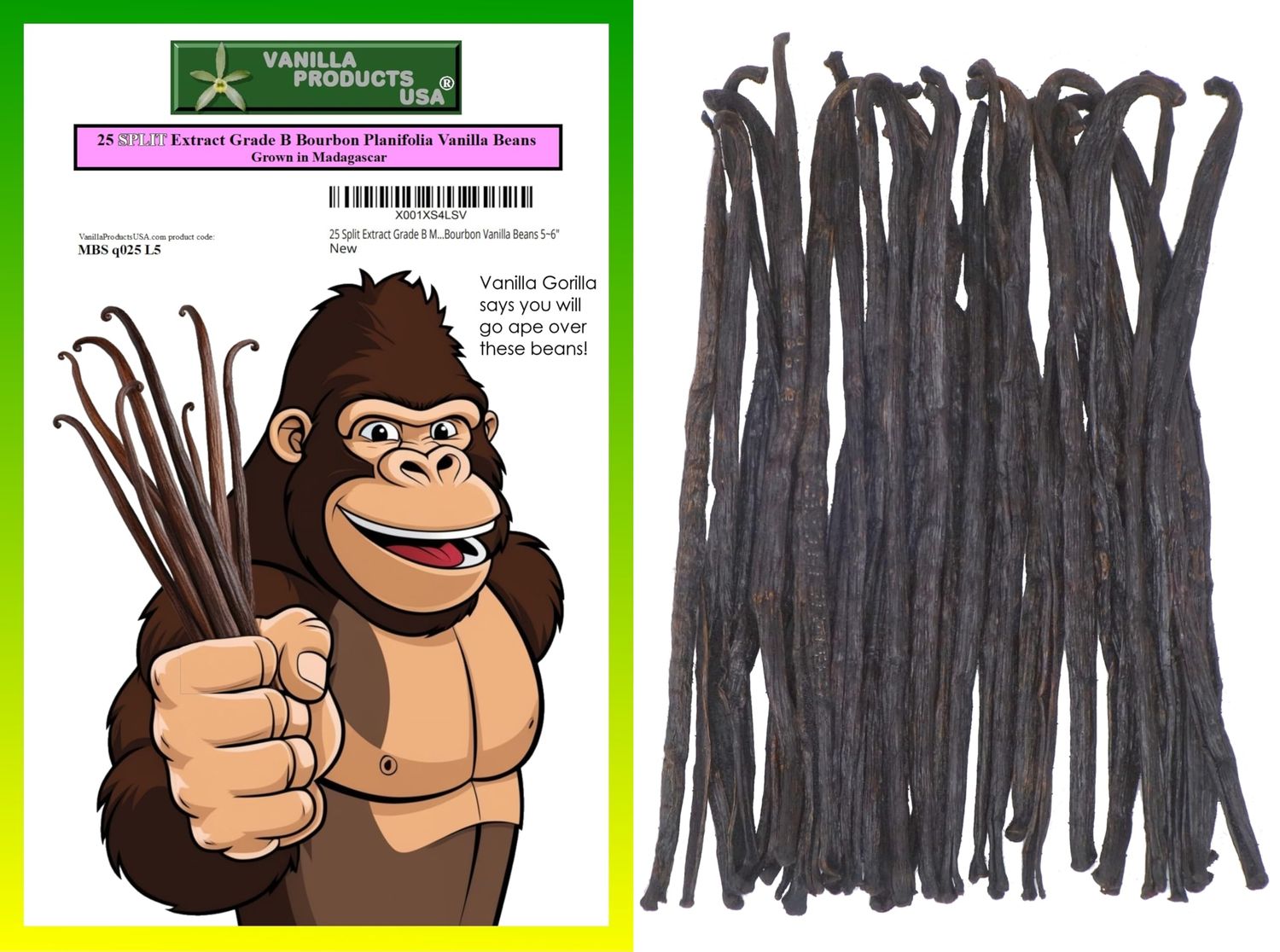 25 Split Extract Grade B Madagascar Bourbon Natural Vanilla Beans 56 by Vanilla Products USA