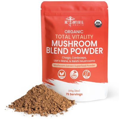 Organic Mushroom Powder Blend - 4-in-1 Reishi, Lions Mane, Cordyceps and Chaga Mushroom Supplement Extract Complex, Mushroom Blend Powder for Immune Boost &amp; Brain Support, Add to Coffee, Tea or Water
