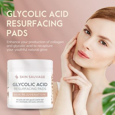 SKIN SAUVAGE Glycolic Acid Resurfacing Pads for Face &amp; Body - Unveil Smooth Skin, Reduce Wrinkles, and Achieve a Radiant Complexion with Our Expertly Formulated Peel Pads