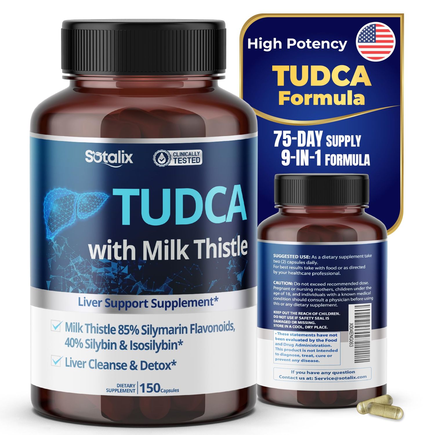 TUDCA Supplement with Milk Thistle - 85 Silymarin Flavonoids - Supports Liver Wellness &amp; Digestive Health - Made in The USA