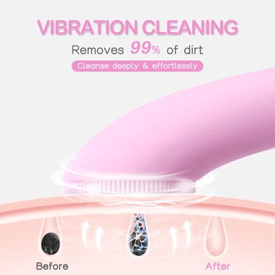 PRITECH Facial Cleansing Brush, Rechargeable Silicone Face Scrubber with Heat Massage End, Vibrating Exfoliating Deep Cleaning Device for Pore Brush, Waterproof Face Scrubber for Women and Men Pink