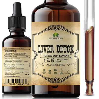 HERBALICIOUS Liver Supplement - Natural Liver Support Drops - Herbal Supplement Drink with Milk Thistle, Angelica Root, Dandelion Root, Turmeric, Peppermint - Liver Cleanse Detox - 4 fl oz