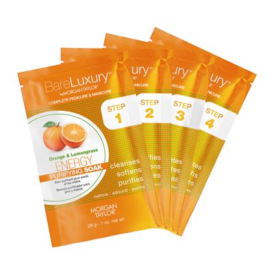Morgan Taylor BareLuxury 4-Step Complete Pedicure & Manicure Packs Orange & Lemongrass - Complete Nail Care Kit with Soak, Masque, Scrub & Massage Butter, Professional Spa-Quality Treatments.