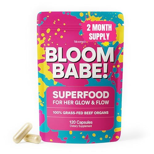 Beef Organ Supplement for Women - 100 Grass Fed Beef Liver, Kidney, Heart &amp; Reproductive Organs - Primal Energy, Immunity, Hormone Balance &amp; Wellness - Bloom Babe Queen of Superfoods - 120 Capsules