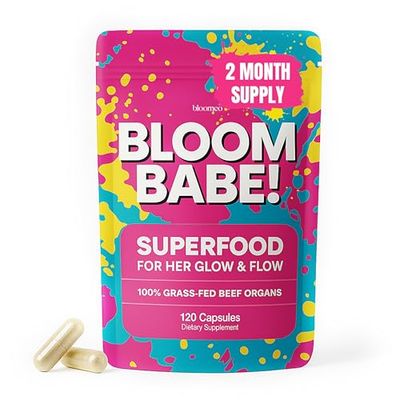 Beef Organ Supplement for Women - 100 Grass Fed Beef Liver, Kidney, Heart &amp; Reproductive Organs - Primal Energy, Immunity, Hormone Balance &amp; Wellness - Bloom Babe Queen of Superfoods - 120 Capsules