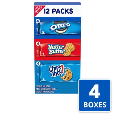 Nabisco Cookies Variety Pack, OREO, Nutter Butter, CHIPS AHOY!, 48 Snack Packs 4 Cookies Per Pack, 4 Boxes