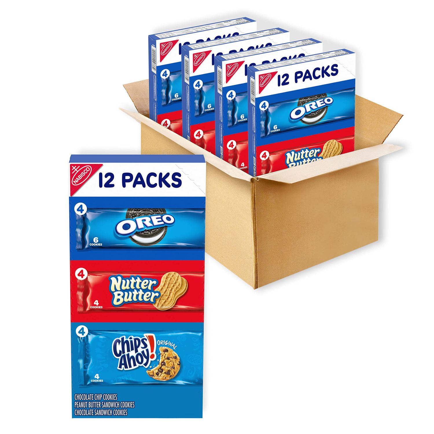 Nabisco Cookies Variety Pack, OREO, Nutter Butter, CHIPS AHOY!, 48 Snack Packs 4 Cookies Per Pack, 4 Boxes