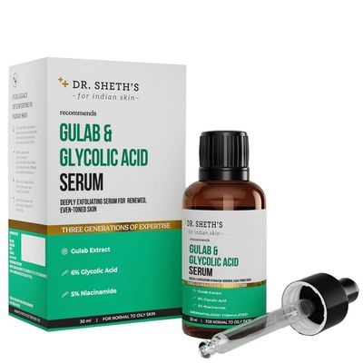 Dr. Sheth&#39;s Gulab &amp; 6 Glycolic Acid &amp; 5 Niacinamide Face Serum Improves Skin Texture &amp; Uneven Skin Normal to Oily Skin Sensitive Skin 30ml