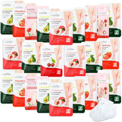 Swiffen 48 Pcs Fruits Foot Mask Bulk Hydrating Feet Mask Moisturizing Socks Foot Peeling Mask for Dry Cracked Feet Shea Butter Aloe Foot Care for Spa Day Kit Beauty Relaxation Gift for Women