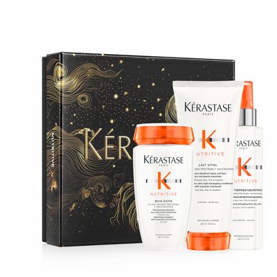Kerastase Nutritive Set For Dry Hair - Shampoo, Conditioner, and Blow Dry Spray for All Hair Types, Intensely Nourishes and Moisturizes, Detangles &amp; Prevents Frizz