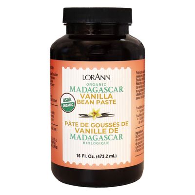LorAnn Organic Pure Madagascar Vanilla Bean Paste 16oz 473ml - Rich Flavor, Real Seeds, Ideal for Baking, Desserts, Cooking, Pure Madagascar Bourbon Vanilla, Gluten-Free, Non-GMO
