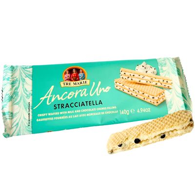 Tre Marie Ancora Uno Wafers from Italy 4.94 oz. 140g Stracciatella Crispy Wafer Cookies - Creamy Bars - Crunchy Double-Filled Layers of Cream - Italian Delicacies