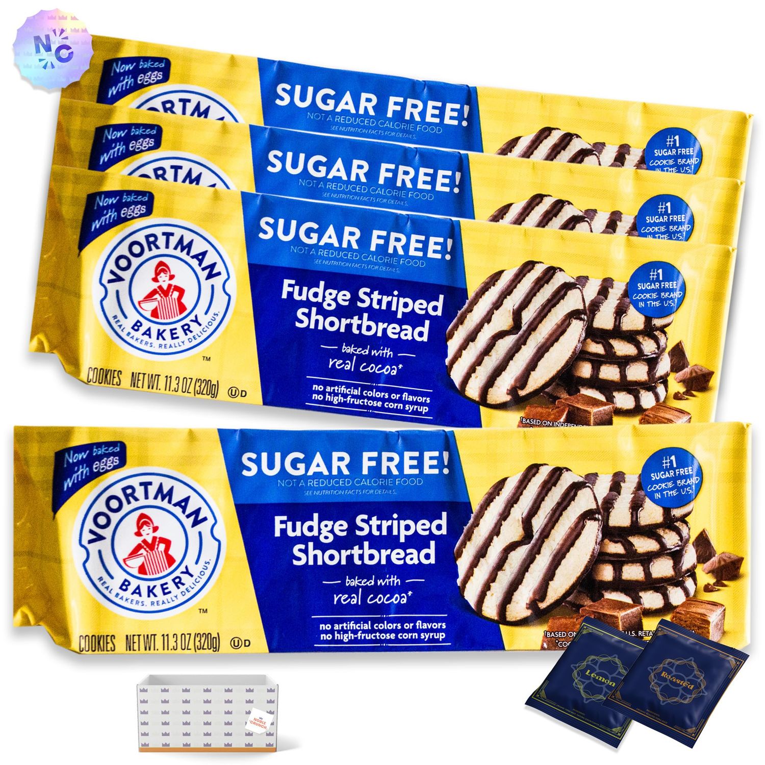 Fudge Striped Shortbread Sugar Free Cookies 4, 11.3oz packs - Organic Yerba Mate Teabags Lemon, Roasted - 2 teabags - 6 Items Total