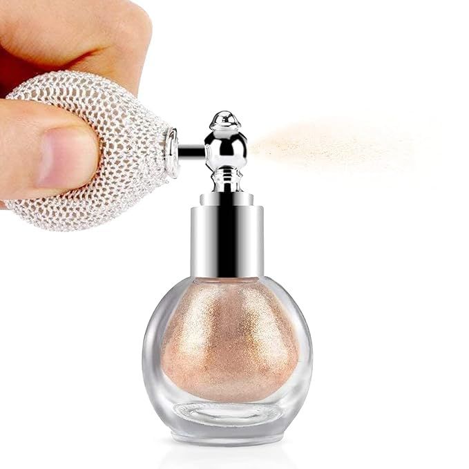 XISJOEM Highlighter Powder Spray Glitter Body Highlighter Spray for Girls Shimmer High Gloss Loose Powder Makeup Mist for Body, Hair, Face and Clothing