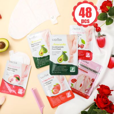 Swiffen 48 Pcs Fruits Foot Mask Bulk Hydrating Feet Mask Moisturizing Socks Foot Peeling Mask for Dry Cracked Feet Shea Butter Aloe Foot Care for Spa Day Kit Beauty Relaxation Gift for Women
