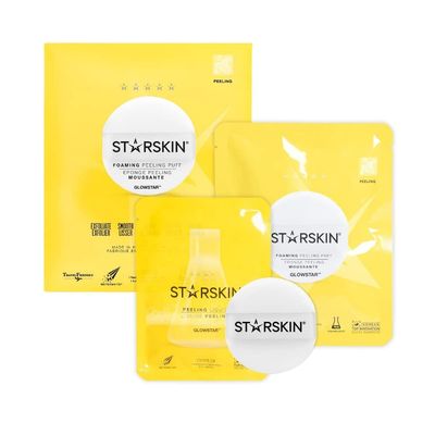 STARSKIN Glowstar, Facial Radiance Pads with Lactic and Glycolic Acid, AHA Exfoliant infused with Vitamin C Serum, Face Peeling Puff, Optimal for Soft Scrub, K Beauty Skincare