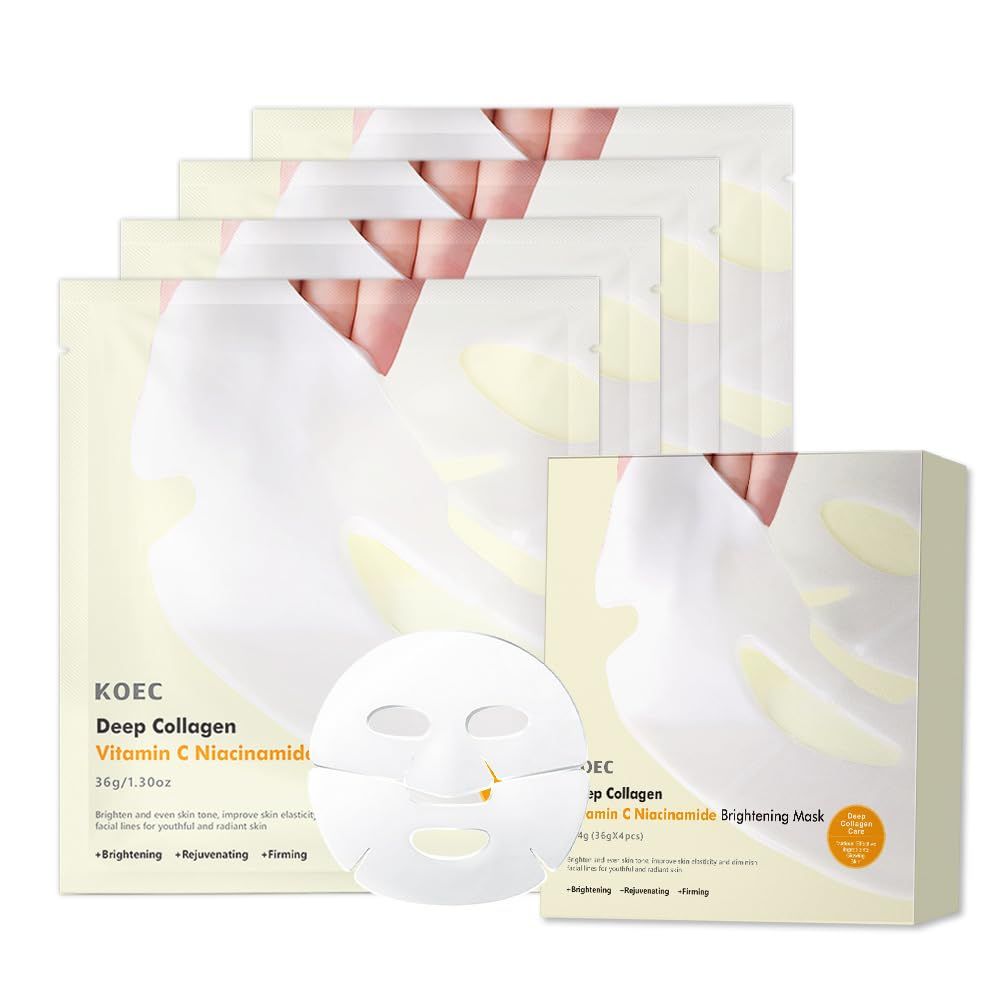 Deep Collagen Niacinamide Vitamin C Mask, Anti Wrinkle Lifting Moisturizing Face Mask, Smooth &amp; Tight Skin, Overnight Hydrogel Mask, Helps Reduce Fine Lines4 Pack