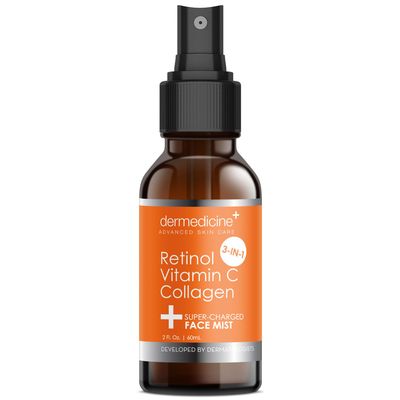 3 in 1 Super-Charged Anti-Aging Face Mist wRetinol, Vitamin C Collagen Hydrates, Refreshes &amp; Brightens for a More Glowing Complexion 2 fl oz, 60 ml