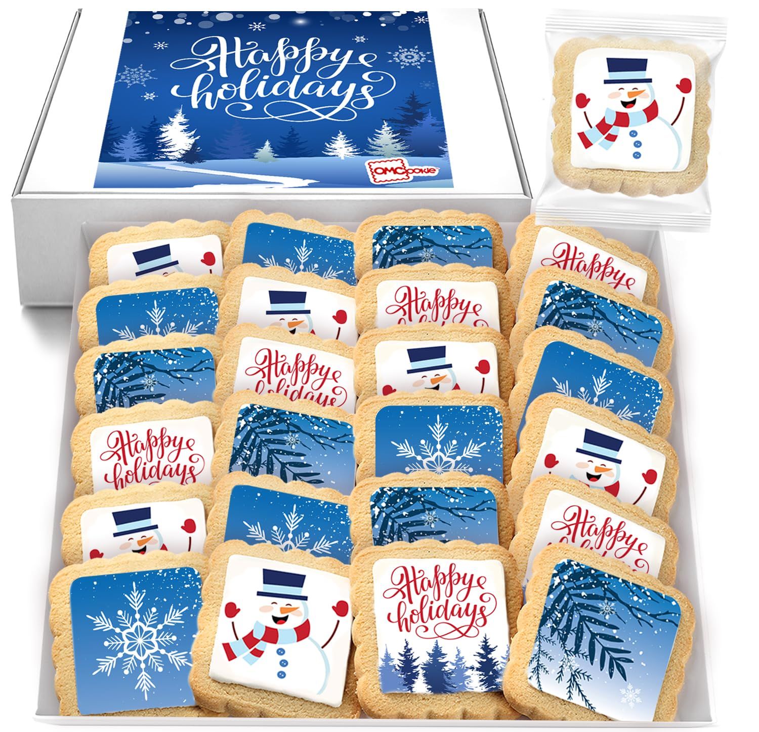 Happy Holidays Cookies Party Favors Treats Holiday Gourmet Corporate Employee Food Gift basket INDIVIDUALLY WRAPPED Bulk 24 Decorated Sugar Cookies