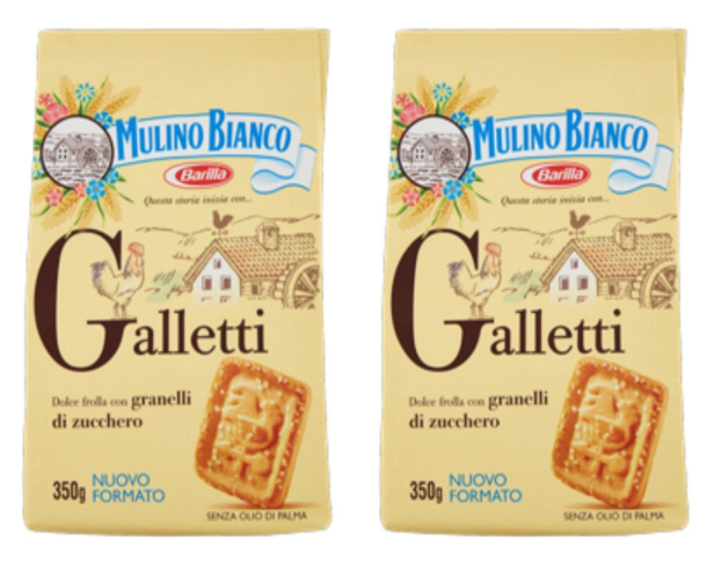 Mulino Bianco: Galletti shortbread with sugar granules - 12.3 Oz 350g Pack of 2 Italian Import