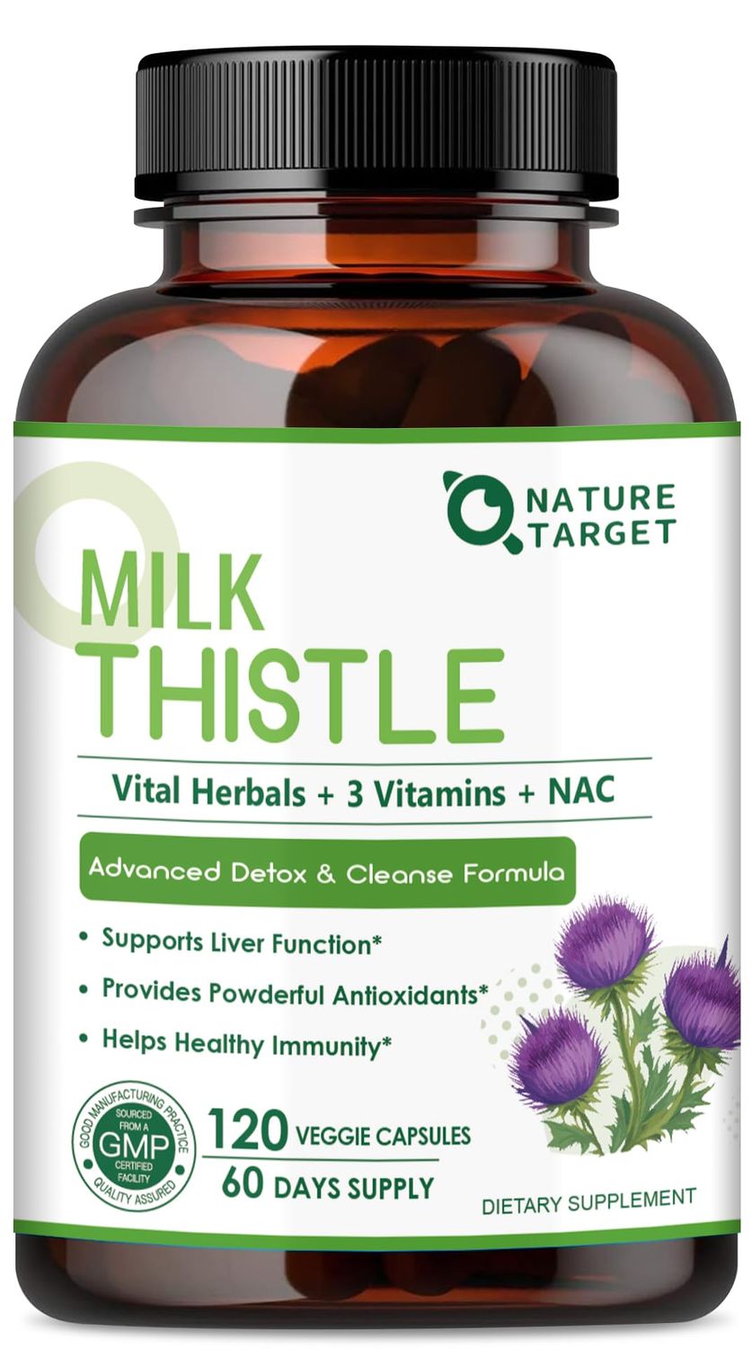 NATURE TARGET Milk Thistle Supplement for Liver Cleanse Detox &amp; Repair, Support Supplement with 350mg of 30:1 Milk Thistle Extract Equivalent to 10500mg, 120 Veggie Capsules60 Days Supply