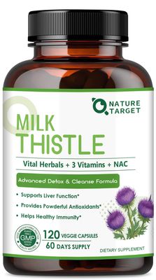NATURE TARGET Milk Thistle Supplement for Liver Cleanse Detox &amp; Repair, Support Supplement with 350mg of 30:1 Milk Thistle Extract Equivalent to 10500mg, 120 Veggie Capsules60 Days Supply