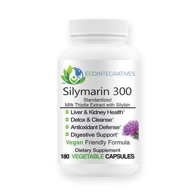 EcoIntegratives Silymarin 300 - Standardized Milk Thistle Extract with Silybin 300 mg - Liver and Kidney Health, Liver Detox and Cleanse, Antioxidants - Vegan - 180 Vegetable Capsules