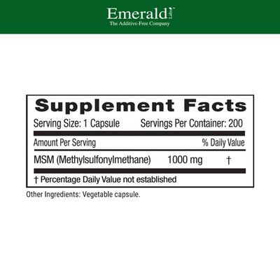EMERALD LABS MSM 1000mg - Joint, Liver &amp; Immune Support Supplement with Methylsulfonylmethane - Gluten-Free &amp; Additive-Free - 200 Vegetable Capsules Up to 100-Day Supply