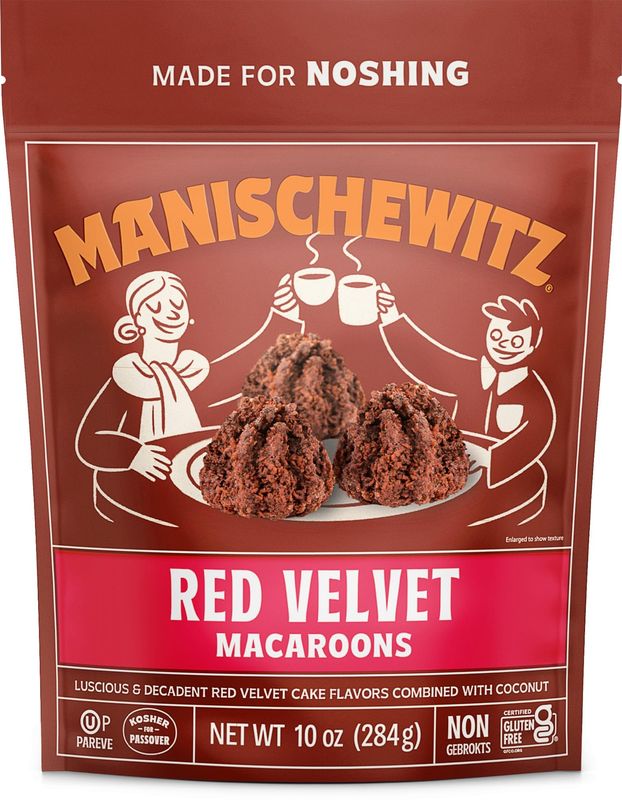 Manischewitz Red Velvet Coconut Macaroons, 10 Ounce Resealable Bag, Certified Gluten Free, Kosher for Passover