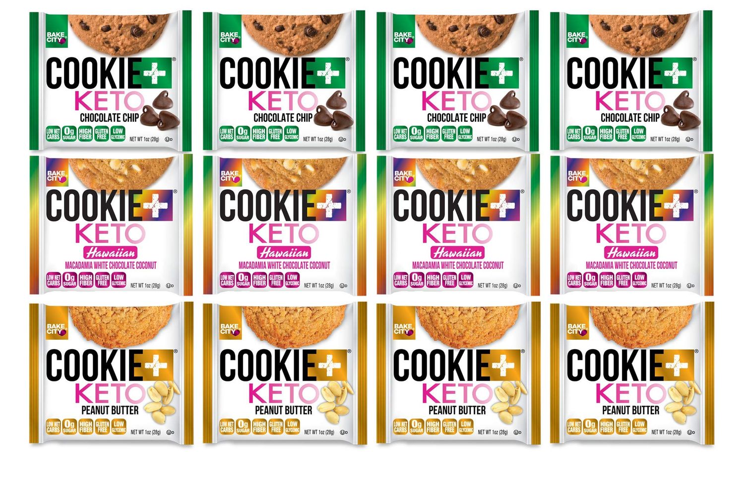 Bake City Cookie Plus Keto 1oz Variety Pack Best Sellers Cookies 12 pack, Gluten Free, 0g Sugar, Only 1.5g Net Carbs, Good Fats, 5g Protein, Kosher, No Artificial Flavors