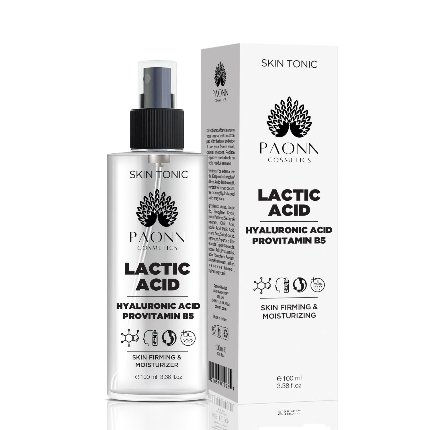 Lactic Acid Face Tonic, Gentle Multi-Acid Exfoliating Toner for All Skin Types, Hydrating Formula with Panthenol and Glycerin