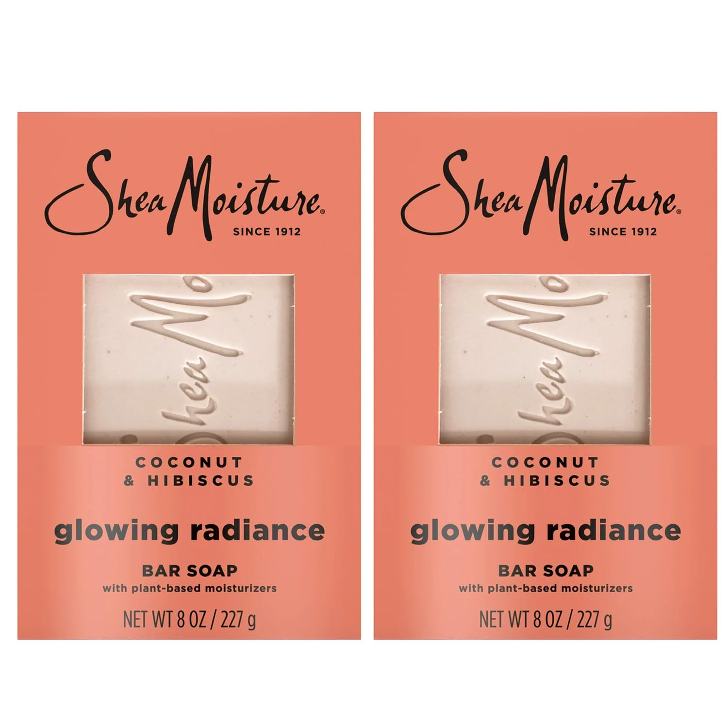 SheaMoisture Bar Soap Coconut &amp; Hibiscus - Glowing Radiance Body Wash Bar Soap with Plant-Based Moisturizers to Gently Clean and Brighten Dull Skin - 8 oz. Bar 2 Pack