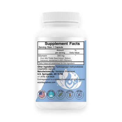 EcoIntegratives Silymarin 300 - Standardized Milk Thistle Extract with Silybin 300 mg - Liver and Kidney Health, Liver Detox and Cleanse, Antioxidants - Vegan - 180 Vegetable Capsules