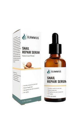 Glammius Snail Mucin Serum with snail filtrate, retinol and castor oil. For dull skin, damaged skin, wrinkles, with facelift effects and correct discoloration