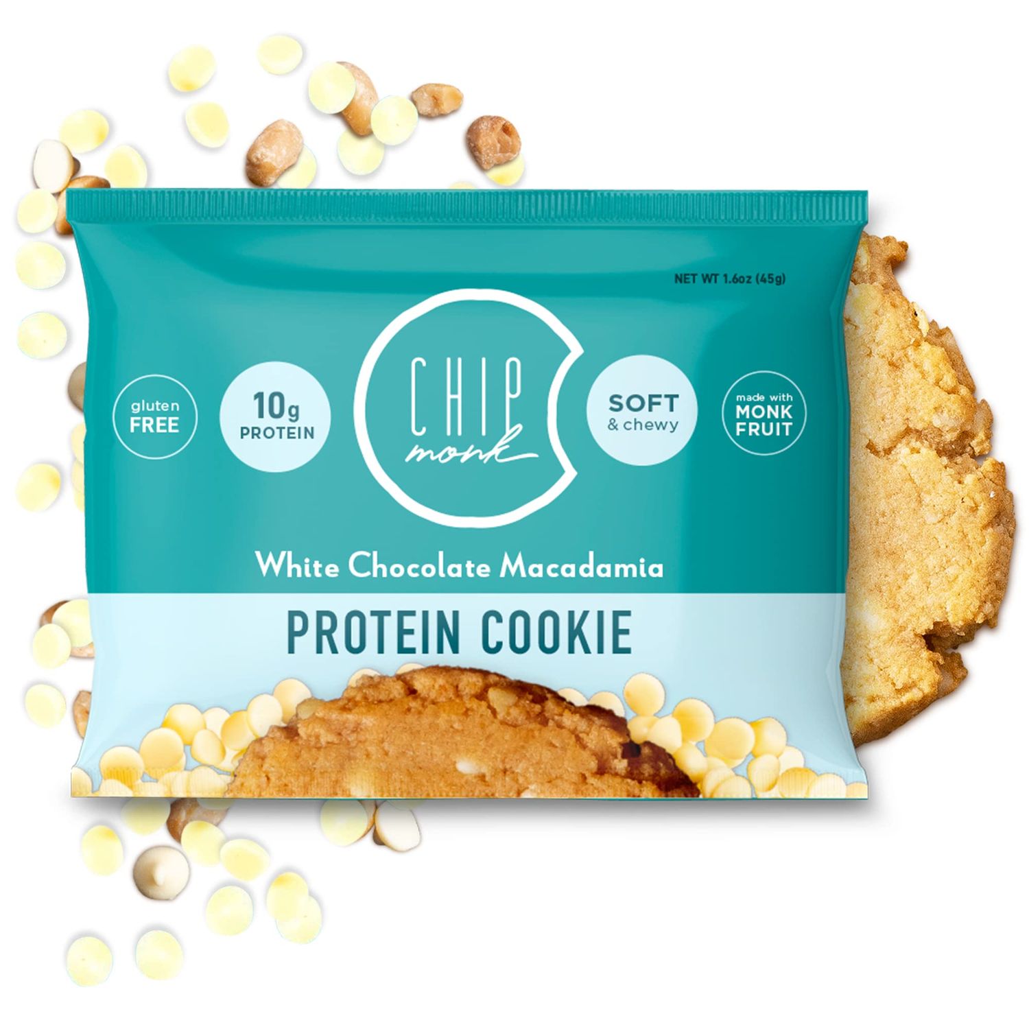 ChipMonk Protein Cookies - White Chocolate Macadamia 6 Pack 10g Protein, 6g net Carbs, 3g Total Sugar, High Protein Snacks, Gluten Free, Healthy Meal Replacement Gym Food