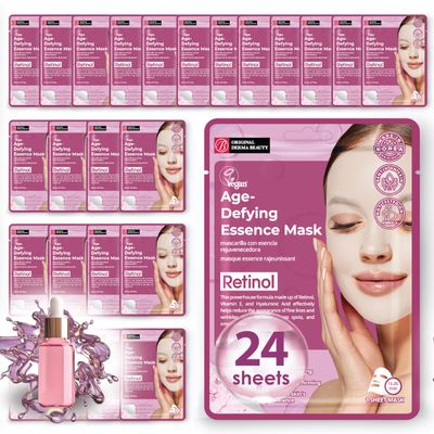 Original Derma Beauty Collagen Face Masks 24 PK Age-Defying Retinol Face Mask Skin Care Sheet Masks Set for Beauty &amp; Personal Care Korean Face Mask