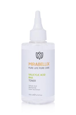 Mirabellix Salicylic Acid BHA Toner for Oily &amp; Acne-Prone Skin Niacinamide, Green Tea &amp; Willow Bark Extract for Blackhead Removal, Pore Cleansing &amp; Even Skin Tone 200ml
