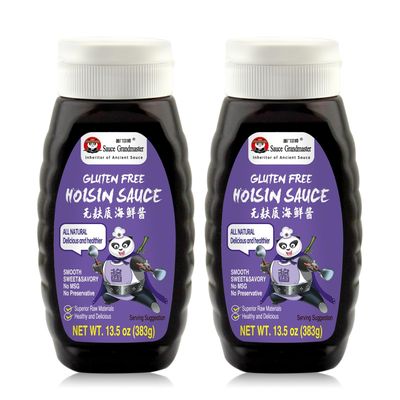 Gluten Free Hoisin Sauce, Exclusive Formula, The Soul of Asian Flavors, Low Sodium Vegan, No Preservatives, Tips for Simmered, Marinade, Stir-Fry, Soups, Pizza, 13.5oz Pack of 2- Sauce Grandmaster