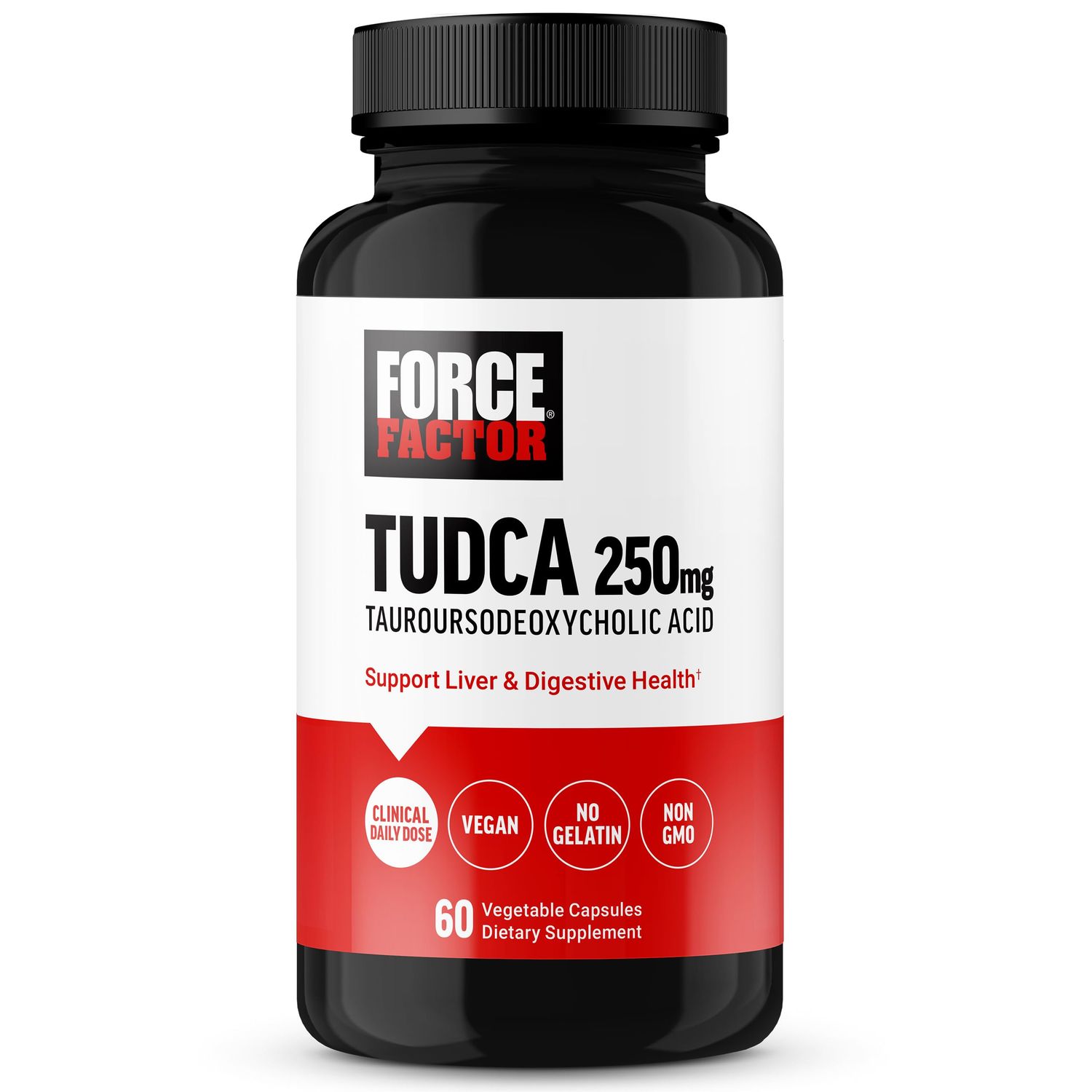 FORCE FACTOR TUDCA Liver Support Supplement, Powerful Bile Salt for Gallbladder Health and Liver Health, Tauroursodeoxycholic Acid, Clinical Dose, Vegan Friendly, Non-GMO, 60 Vegetable Capsules