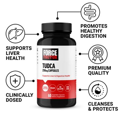 FORCE FACTOR TUDCA Liver Support Supplement, Powerful Bile Salt for Gallbladder Health and Liver Health, Tauroursodeoxycholic Acid, Clinical Dose, Vegan Friendly, Non-GMO, 60 Vegetable Capsules