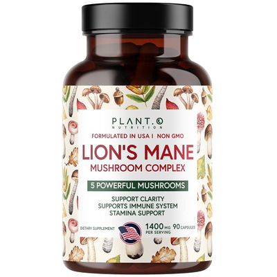Plant.O Premium Lion&#39;s Mane Supplement, All Natural Nootropics Brain Supplement, 5 Mushroom Complex - Lions Mane, Reishi, Chaga, Maitake, Shiitake for Immunity, Focus, Mood &amp; Memory Boost, 90 Caps