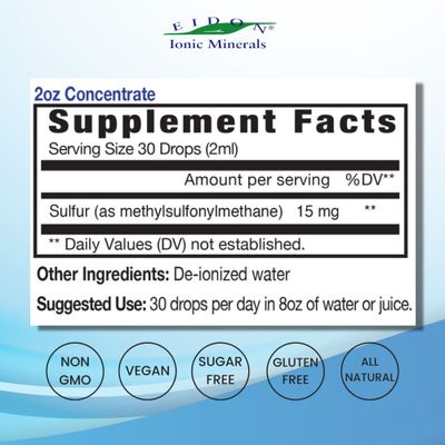 Eidon Ionic Minerals Liquid Sulfur Concentrate - Ionic MSM Sulfur Drops Supplement, Supports Healthy Joints, Smooth Skin, &amp; Glossy Hair, No Preservatives or Additives - 2 Oz Bottle