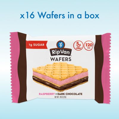 Rip Van Raspberry & Dark Chocolate Wafer Cookies - Healthy Snacks - Non GMO Keto Cookies - Keto Snacks - Low Carb, Low Sugar 1g, Low Calorie and Vegan Snack - 16 Count