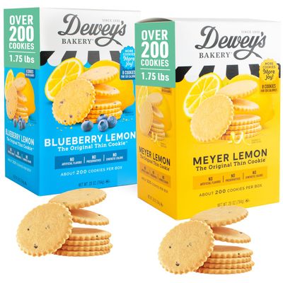 Dewey&#39;s Bakery Meyer Lemon and Blueberry Lemon Moravian Style Cookie Thins, Bakery Fresh with Real Simple Ingredients, Low Calorie Snack, No Artificial Flavors or Preservatives, 28 oz Pack of 2