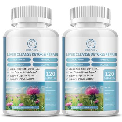 BBEEAAUU 2 Pack Milk Thistle Supplement Capsules, Liver Health Formula, with Dandelion Root, 10:1 Extract, for Liver Detox Cleanse Support, Digestive &amp; Immune System?240 Count