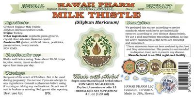 Milk Thistle Alcohol-Free Liquid Extract, Organic Milk Thistle Silybum marianum Dried Seed Glycerite Natural Herbal Supplement, Hawaii Pharm, USA 4 oz