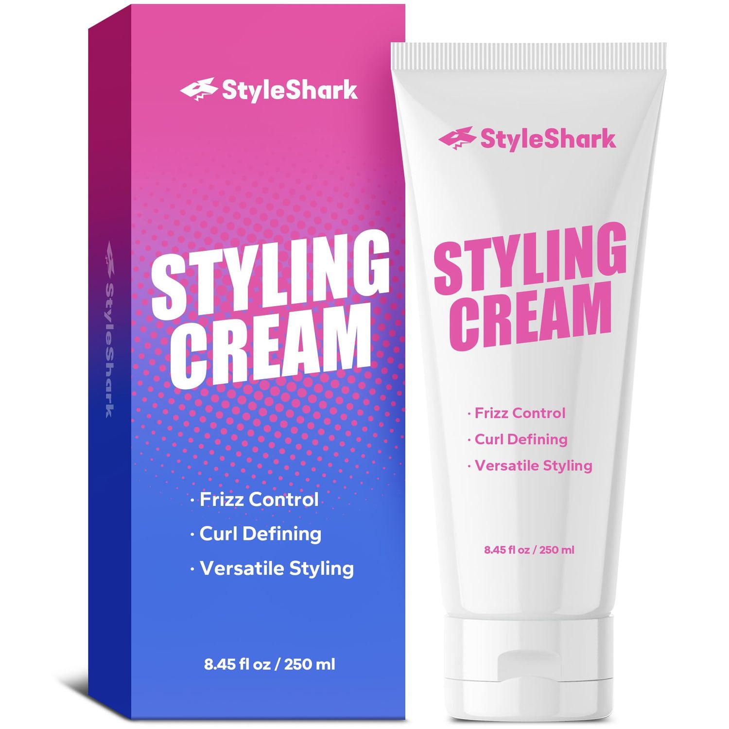 StyleShark 3 in 1 Styling Cream 250ml, Ultimate Curl Cream for Curly &amp; Wavy Hair, Anti-Frizz, Curl Defining &amp; Smoothing, Hair Care Essentials for Frizz Control, Heatless Curls, Slick Back Styles