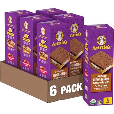 Annie&#39;s Organic Graham Sandwich Cookies, S&#39;mores, 12 Cookies, 8 oz. Pack of 6