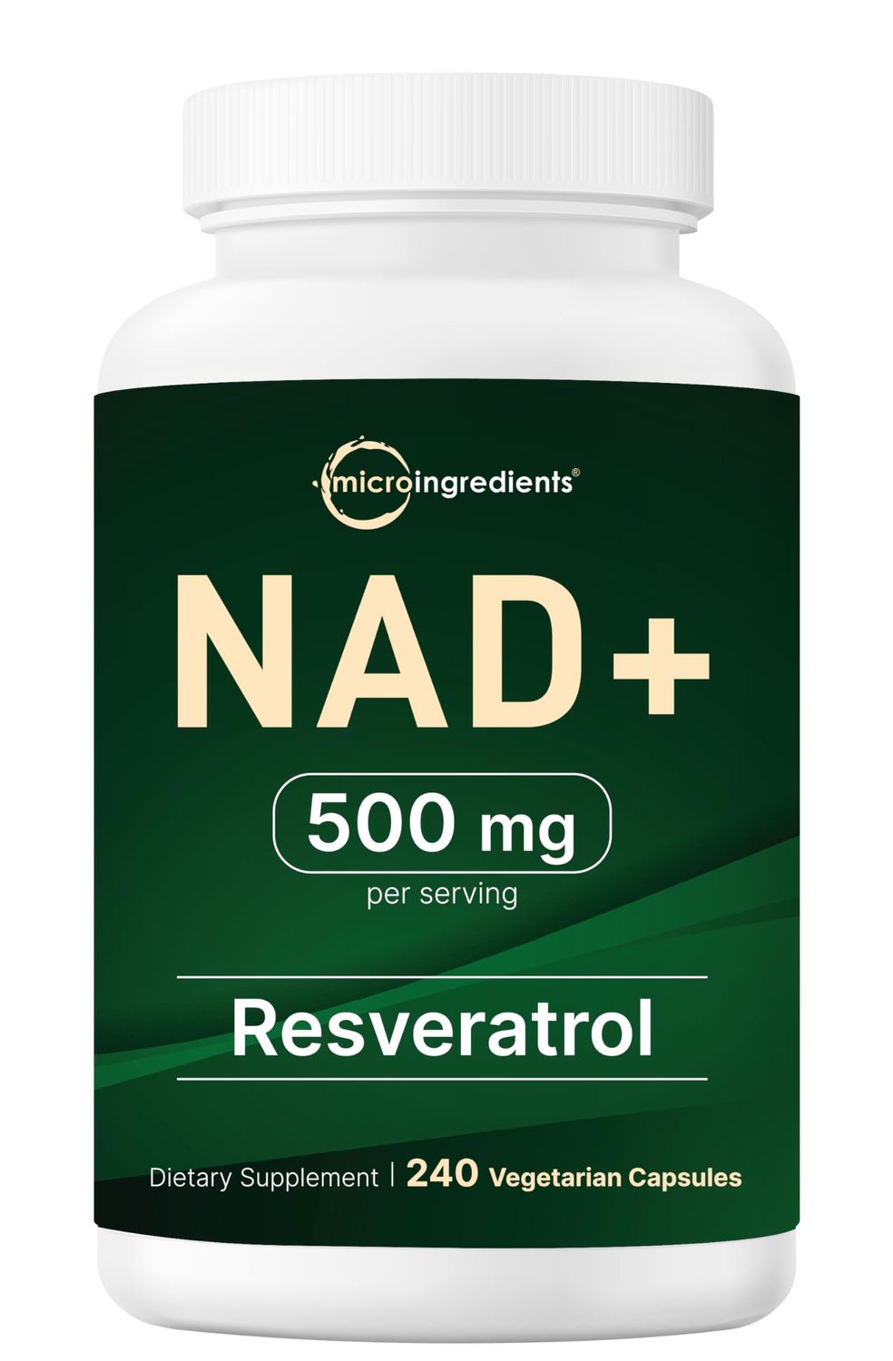 Micro Ingredients NAD Supplement 500mg with Resveratrol, 240 Veggie Capsules Extra Strength Nicotinamide Adenine - NAD 98 Pure Trans-Resveratrol Extract Anti-Aging, Energy, &amp; Brain Support