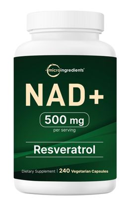 Micro Ingredients NAD Supplement 500mg with Resveratrol, 240 Veggie Capsules Extra Strength Nicotinamide Adenine - NAD 98 Pure Trans-Resveratrol Extract Anti-Aging, Energy, &amp; Brain Support